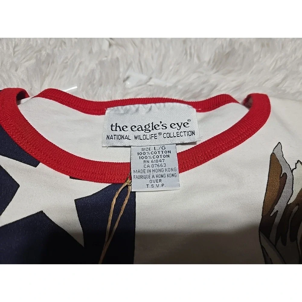 Vintage The Eagle's‎ Eye Long L TALL Shirt Night WOLF American Flag Conservation